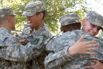 LTC Regiment 1 Cadets say their last goodbyes after their graduation ceremony. Photo By: Erica Lafser